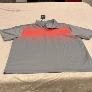 Under Armour Gray and Red Men's Polo Golf Shirt Brand New
